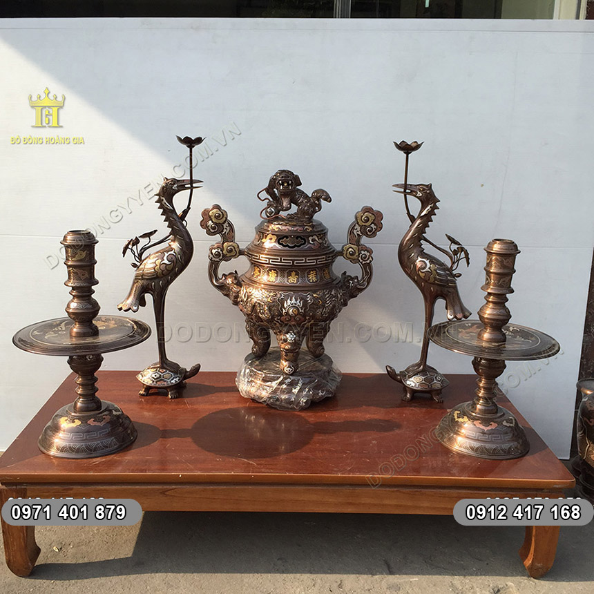 Ngũ Sự Bằng Đồng Khảm Ngũ Sắc Đỉnh Rồng Nổi